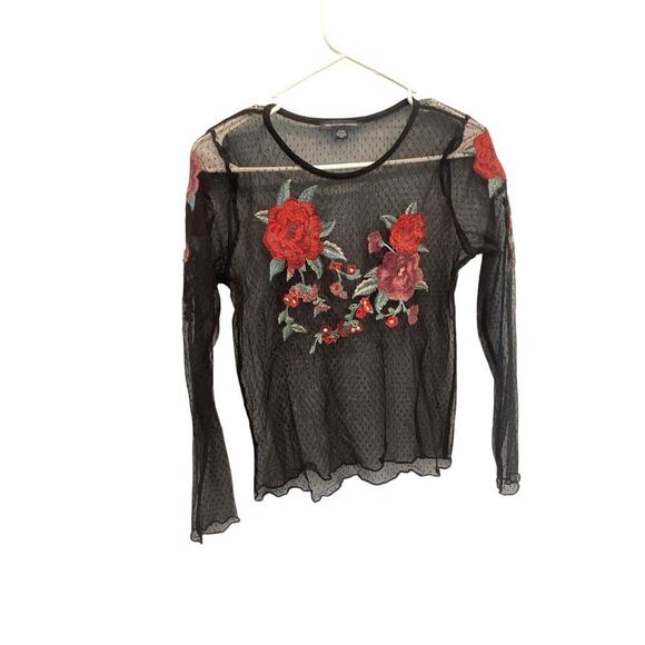 American Eagle Womens Sheer Shirt M Whimsigoth Swiss Dot Rose Embroidered Y2K - Picture 9 of 9